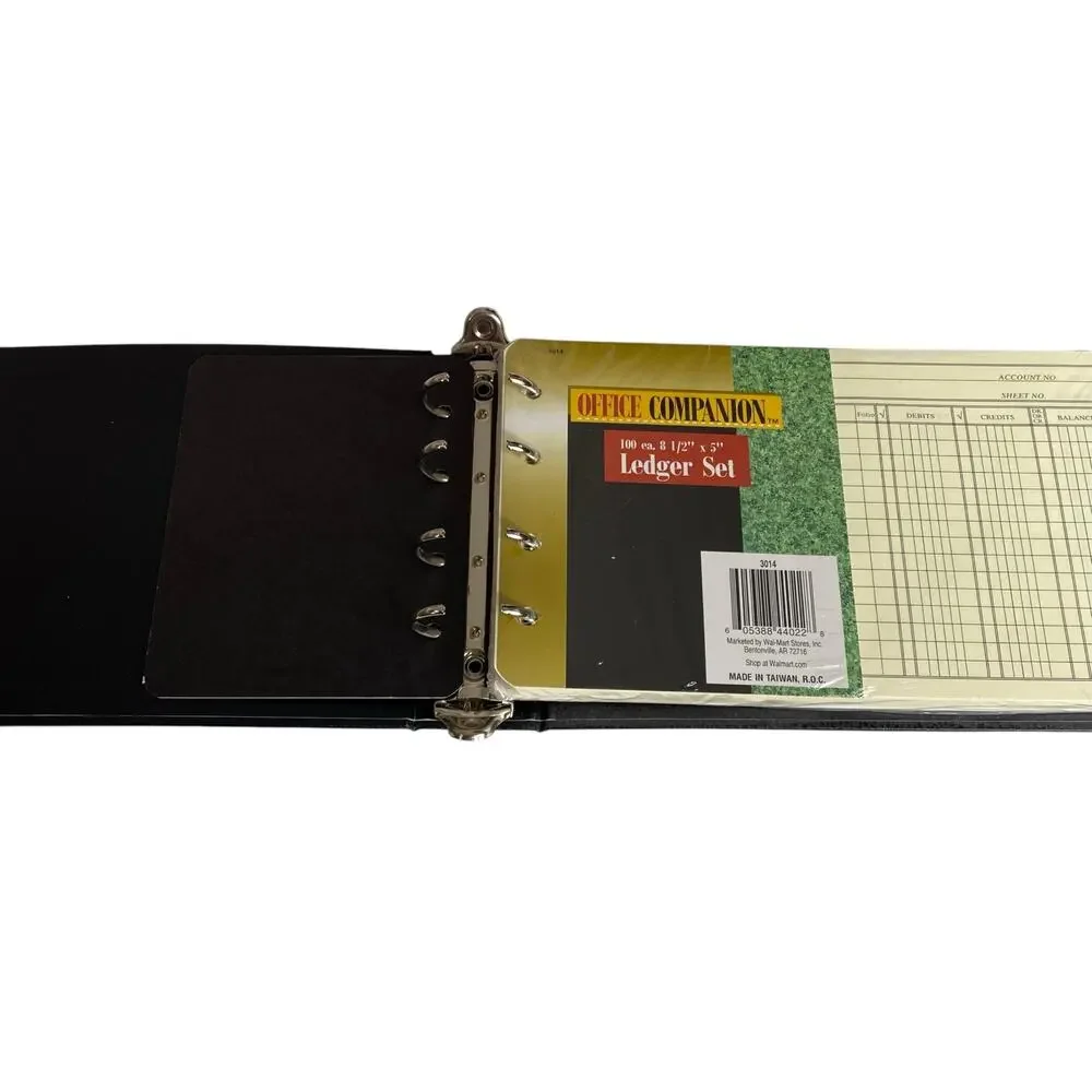 Vtg Office Companion 4-Ring Accounting Ledger Black A-Z Index Ledger Sheet NOS